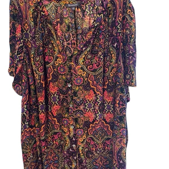 EC Roaman's Multicolor Floral Short Sleeve Button Front Blouse Size 36W - Picture 5 of 7